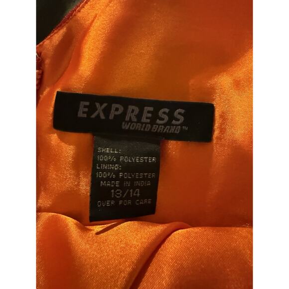 Vintage Express Mesh Overlay Beaded Red Bustier Dress Plunge Neck 90s Y2k 14 - Picture 10 of 10